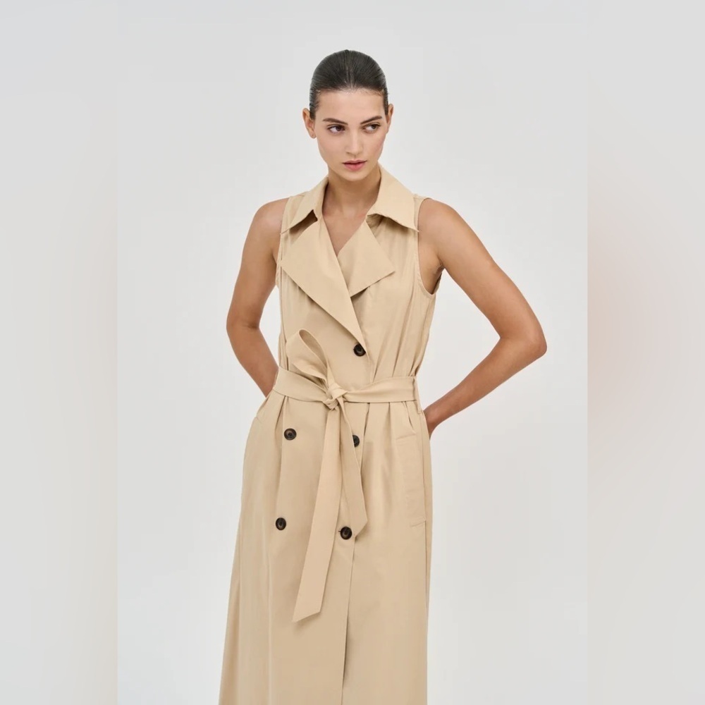 LINEN trench mini safari boho mini dress/vest w resort 
Vacay vibe